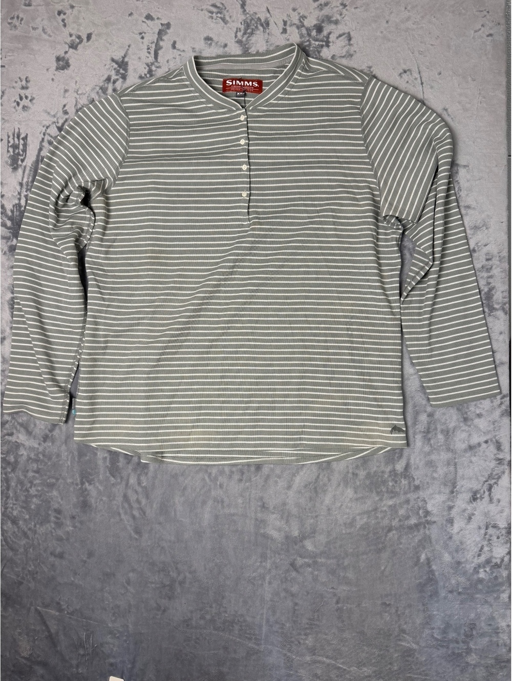 Simms Fishing Womens XXL Gray Striped Waffle Knit Long Sleeve Henley Shirt